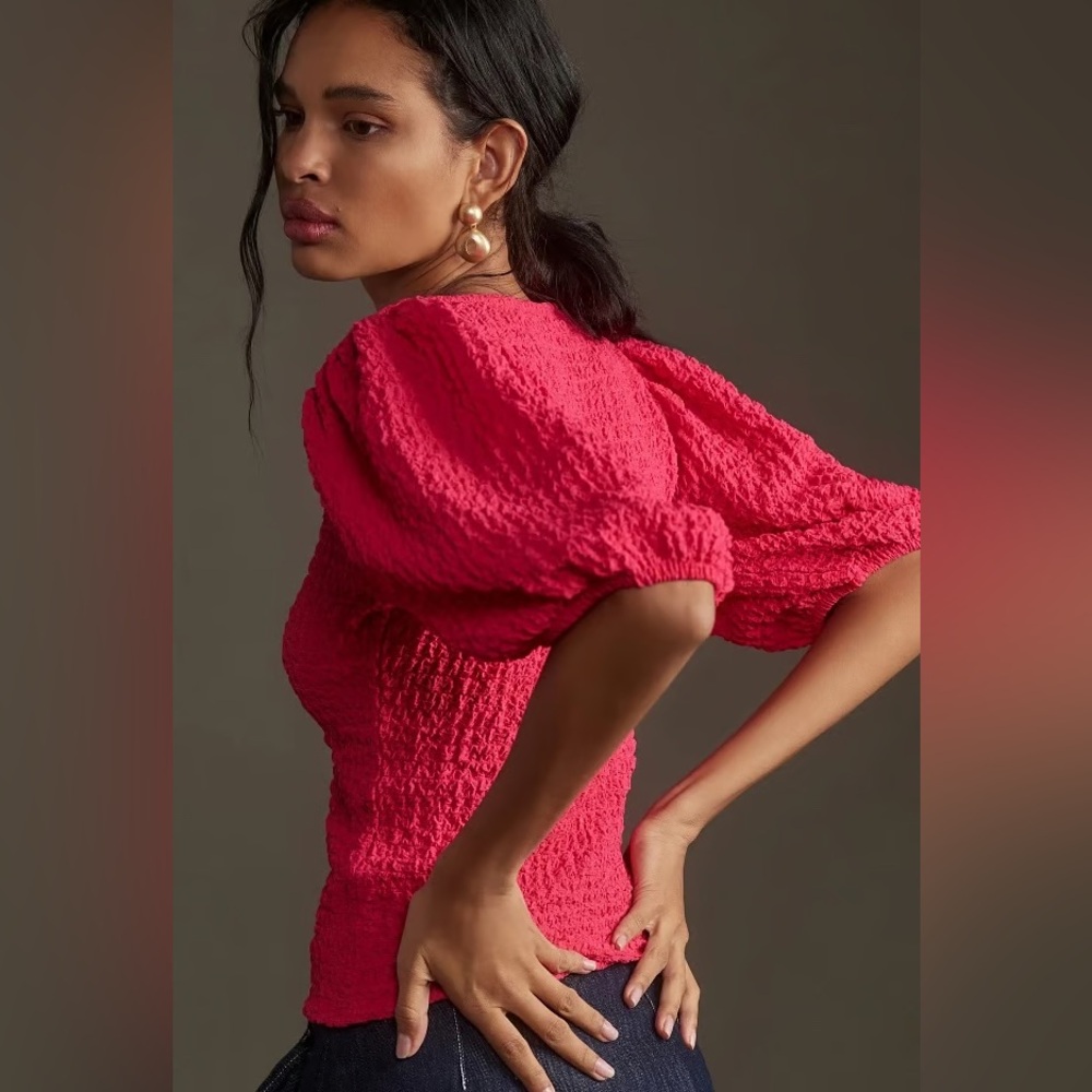 Anthropologie MAEVE textured balloon sleeve top L